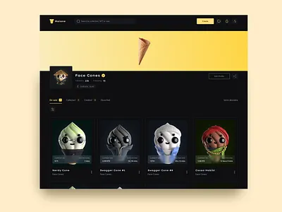 NFT Marketplace - Creator profile 3d black brown crypto darkmode darkmode dashboard dashboard defi figma gold landing page minimal nft nft collection profile dashboard ui wallet web design web3