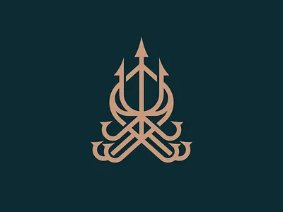 Octopus Trident Logo crown king kraken linear logo minimalist ocean octopus poseidon simple squid tentacle trident