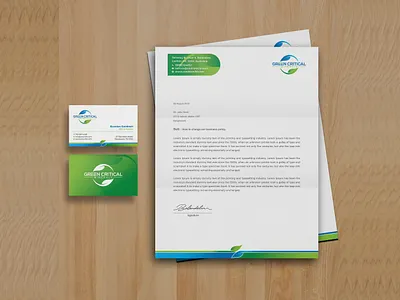 Stationary (Business card & Letterhead) black blue brand branding business card clean corporate creative green illustration letterhead logo