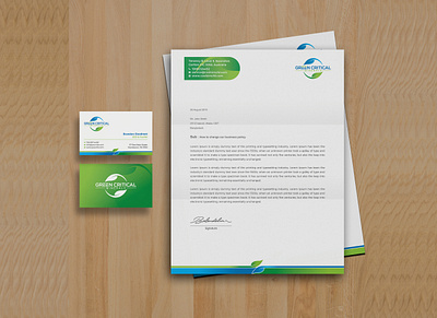 Stationary (Business card & Letterhead) black blue brand branding business card clean corporate creative green illustration letterhead logo