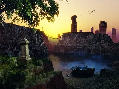 Dawn Over the River Styx 3d blender dawn fantasy grave landscape river styx
