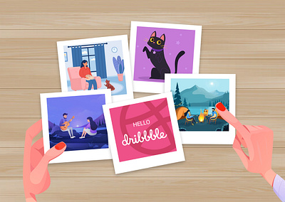 Hello dribbble app branding cat debut design figma graphic design hello dribbble illustration logo picture site trip typography ui ux vector