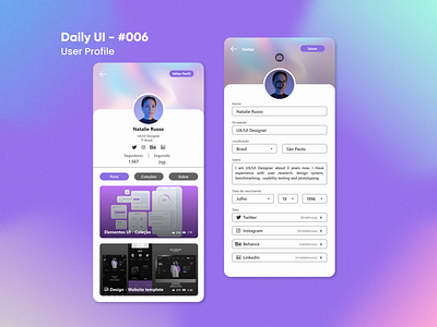 Daily UI - #006 - User Profile app dailyui design design ui design ux portfolio profile app ui ui design user user profile
