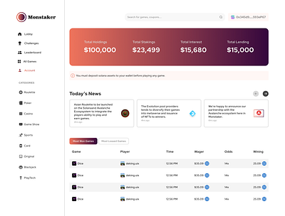 Monstaker (Account Page) blockchain cryptocurrency dapps dashboard design gamefi pool solana tool ui web3