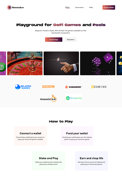 Monstaker (Landing Page) blockchain cryptocurrency dapps defi design gamefi lending pool solana tokens ui web3