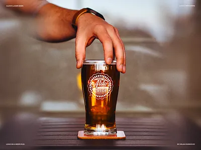 Logo on a beer mug alcohol bar beer beer mug branding brewery branding design drink graphic design hand hospitality logo logo badge print print glass pub retro vintage