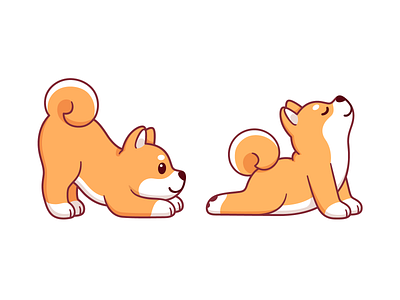 Down Dog Up Dog Yoga asana cartoon cute dog dog yoga downward facing dog drawing illustration kawaii shiba shiba inu upward facing dog vector yoga