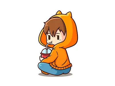 cute boy drinking adobe illustrator boy cartoon chibi cute design illustration logo mascot people vector