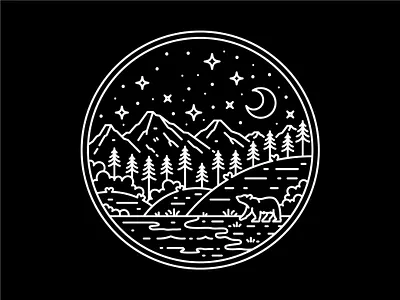 Night Bear Badge Logo adventure apparel badge badgedesign bear branding design geometri geometric graphic design jungle line lineart logo minimalist monoline poster sticker vector wild