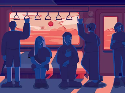 Evening Train 2d illustration adobe illustrator character illustration commute flat illustration flat illustration train flat illustration vector