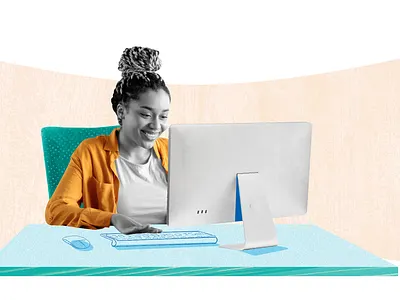 Girl Working Desktop Collage Art computer