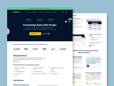 Home Page design for BasePress WordPress plugin website basepress branding documentation homepage knowledgebase landingpage plugin ui ux wiki wordpress