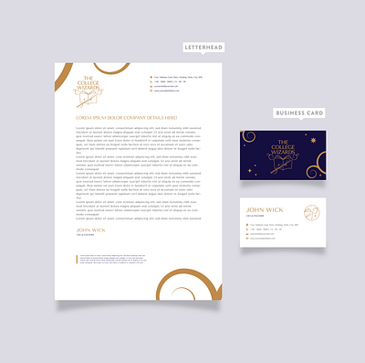 Letterhead and business card design for The College Wizards. branding businesscard design graphic design letter letterhead logo mark monogram simple simple logo stationery