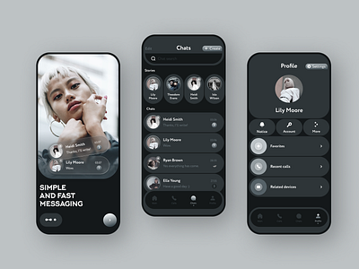 Messenger app app black chat communication design figma interface design interfaces ios messager messages mobile mobile app mobileappdesign trend ui ux ux ui design