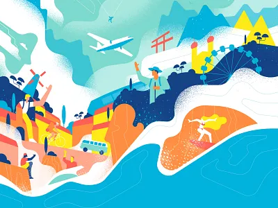 Travel character diversity flat illustration people summer texture travel