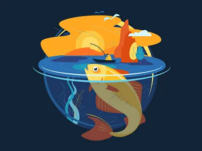 Fishing. Triadic colors adobe illustrator character character design design ernest hemingway fish fishing human illustration mountains triadic triadic colors vector