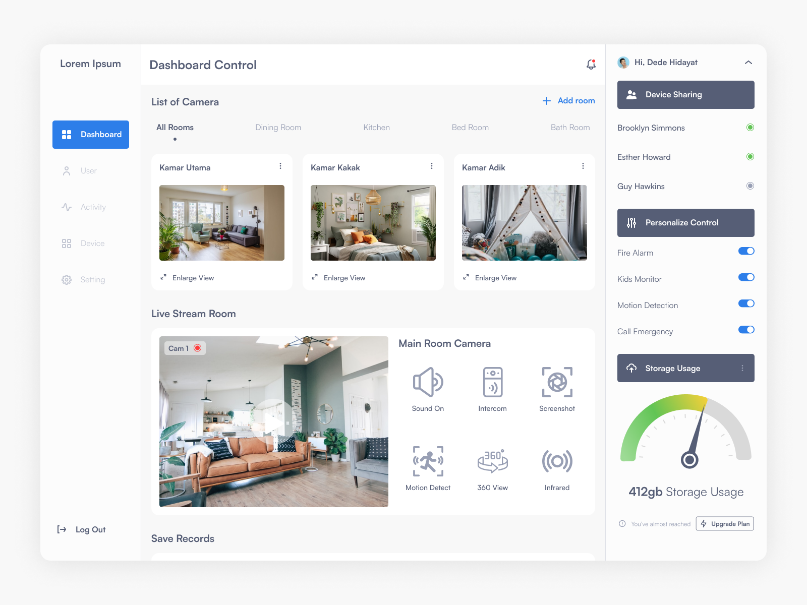Example of Smarthome Dashboard Control