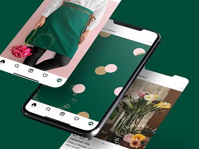 Flower boutique Instagram posts branding flower delivery gold green minimal
