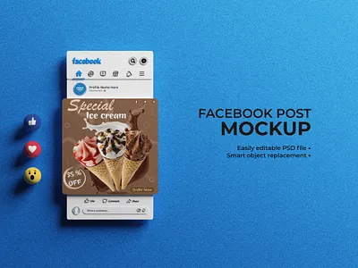 Ice Cream Social Media Post Design behance blue branding colorful cone delicious design dribble facebook gray ice cream instagram mahfuz jayed photoshop post social media tasty