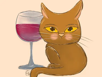 Wine Time cat design digital illustration graphic design illustration vector