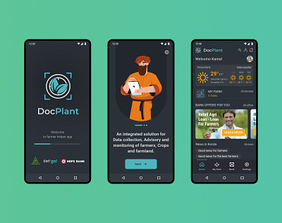 Mobile App for Indian farmers DocPlant agro app darktheme farmers logo mobile ui vector