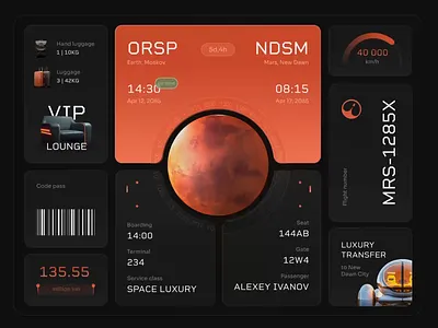 Bento. Ticket for Mars. 3d animation bento boarding mars planet ship space ticket ui