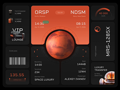 Bento. Ticket for Mars. 3d animation bento boarding mars planet ship space ticket ui