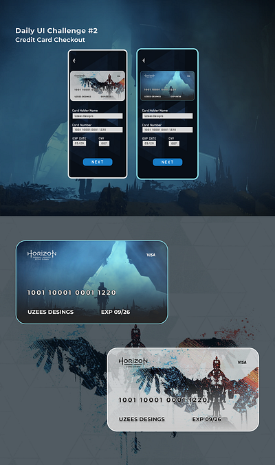 Credit Card App UI | Daily UI Challenge #2 dailyui horizon zero dawn mobile ui ui ui desinger uiux ux ux designer ux researcher