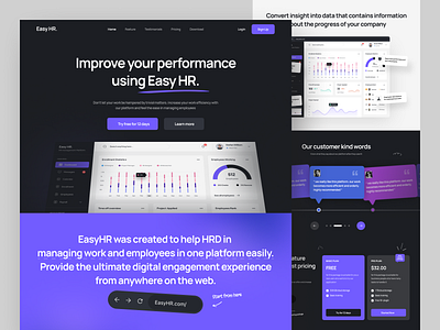 SaaS Landing Page - HR Management Dashboard analytics chart clean dashboard employee enrollment home page hr hr dashboard hr landing page landing page management modern saas landing page statistics ui ux web app website