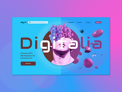 NFT marketplace - homepage shot 3d concept design experimental homepage learning shot ui