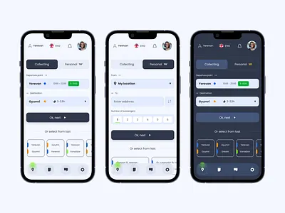 The concept of the collective taxi application android app interface ios mobile service taxi ui ux