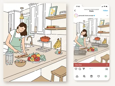 Cooking summer dinner branding cozy flat flatdesign home illustration interrior kitchen minimal people woman
