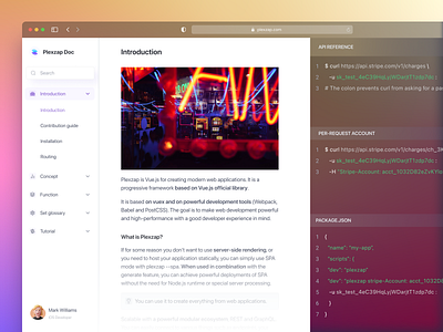 Pixelzap Documentation - Web Page clean code snippet design developers documentation glassmorphism gradients landing minimal ui ui design web web design website