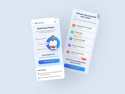 Coach Program app app design branding cards coach components cta design edtech emoji exams gradient light theme study app testbook ui ui design ux visual design