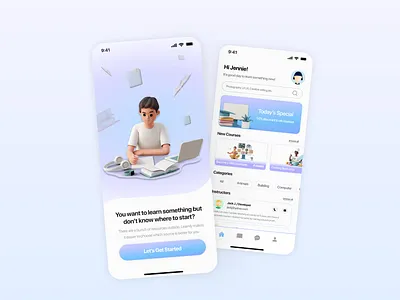 Learnly I E-Learning App 3d 3d illustration app blue course design e learning gradient home page illustration learning minimal mobile mobile app mobile design onboarding online ui user interface ux