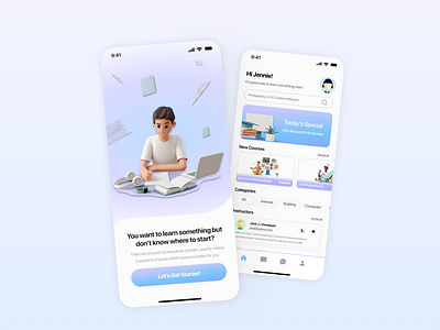 Learnly I E-Learning App 3d 3d illustration app blue course design e learning gradient home page illustration learning minimal mobile mobile app mobile design onboarding online ui user interface ux