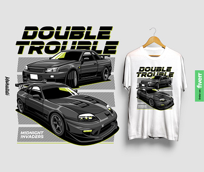 Nissan GTR vs Toyota Supra Car Illustration automotive car car illustration car tshirt design gtr illustration r34 sport car supra vector vehicle