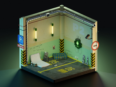 Parking as a bomb shelter 3d blender bomb shelter design dog sofa parking render shelter war in ukraine