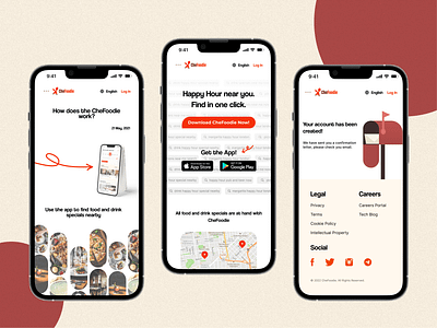 CheFoodie - Find Happy Hour Near You 🍱 branding design food landing mobile website ui uiux ux uxui website