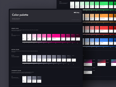 Dolby XP - Design Tokens black clean colors dark design system dolby guidlines handoff library platforms product design rwd table tokens typography ui vibrant