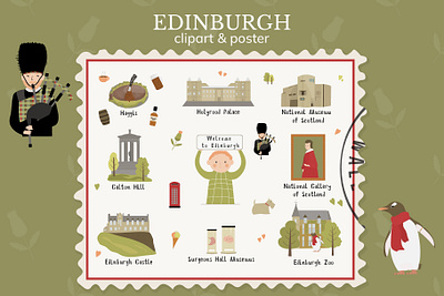 Edinburgh clipart edinburgh ill illustration tourist guide travel vector