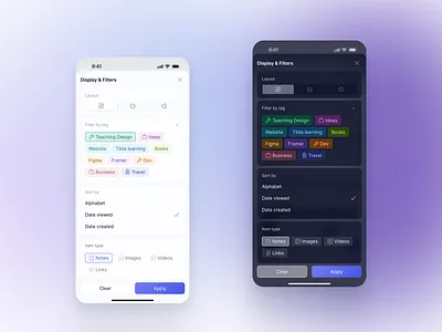 Mobile App Settings – Light & Dark Mode application darkmode filters ios iosapp lightmode mobile design mobile settings modernui productdesign setting screen tags ui uidesign uiux uxdesign