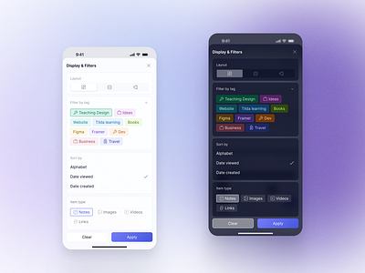 Mobile App Settings – Light & Dark Mode application darkmode filters ios iosapp lightmode mobile design mobile settings modernui productdesign setting screen tags ui uidesign uiux uxdesign