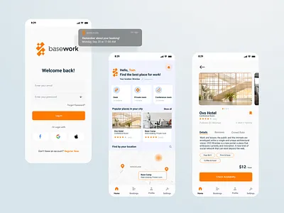Co-working Space Mobile App app booking branding coworking graphic design mobile ui ux