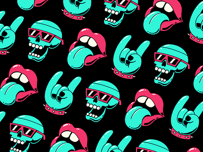 RnR Pattern hand illustration mouth pattern rock rock and roll skull