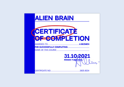 Alien brain - certificate branding design logo print typography