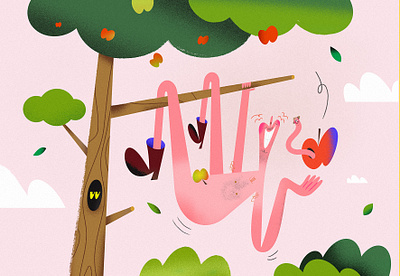 Tempting Adam ;) adobe photoshop apple character design funny illustration kids illustration nudity relax
