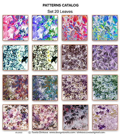 Patterns Catalog, Set 20 Floral-Leaves amazing beautiful colorful floral gorgeous leaves patetrns catalog patterns set 20