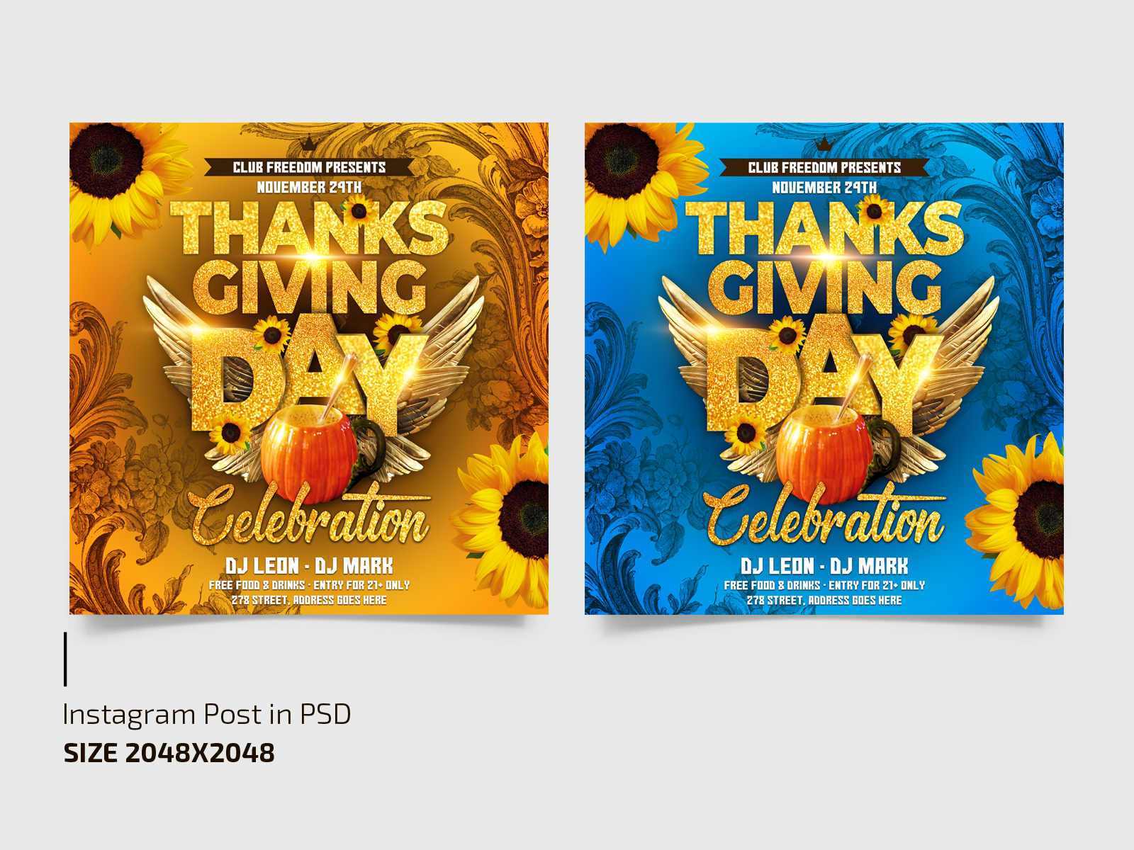 Free Thanksgiving Club Template + Instagram Post (PSD) by Free PSD  Templates on Dribbble