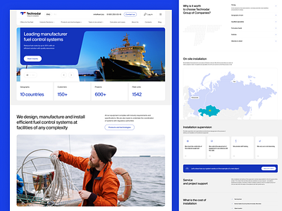 Technodar corporate website blue clean design corporate features fleet hero main page map sea ui ux uxui